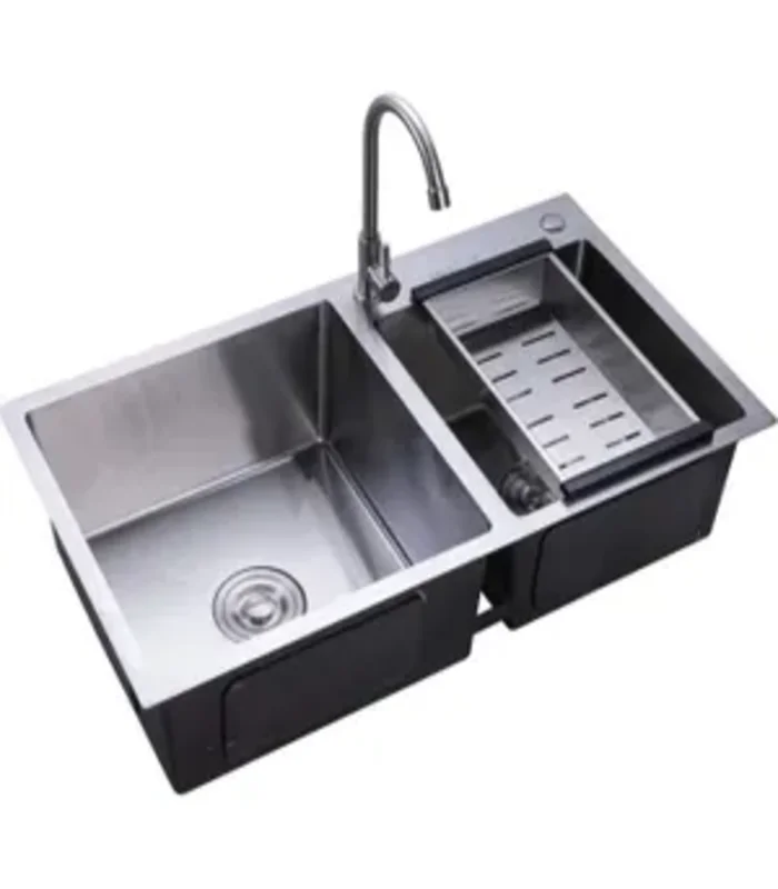 Evier de Cuisine 78x43CM Évier Double Encastré Alea Bassin 2 Lavabo pour Cuisine avec Système de Drainage