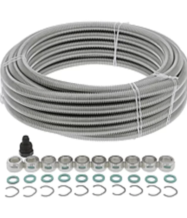 PB TUB - KIT COURONNE TUBE INOX 15 M - DN16 + 10 RACCORDS 3sur4inch (écrou+bague+joint)