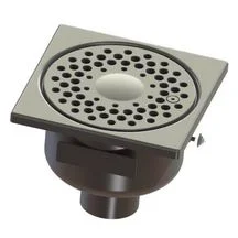 Siphon de sol 1550V avec rosette libre, vis d'inviolabilité, garde d'eau 50 mm - inox - 150x150 mm - H. 80,5 mm