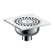 Siphon de sol à encastrer pour salle de douche ou caniveau à pente laiton chromé 140x140 pour garde d'eau 20mm